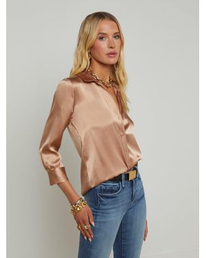 L'Agence Dani Silk Blouse Top - Blue