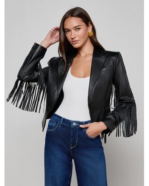 L'Agence Vashti Fringed Leather Blazer - Blue