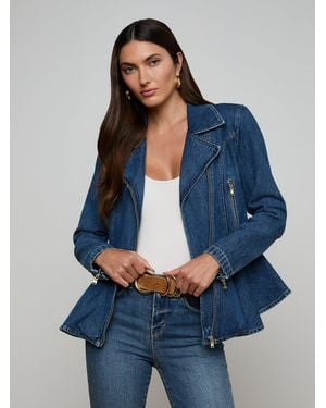 L'Agence Moxie Peplum Biker Jacket - Blue