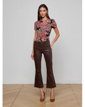L'Agence Kendra Coated Cropped Flare Jean - Multicolour