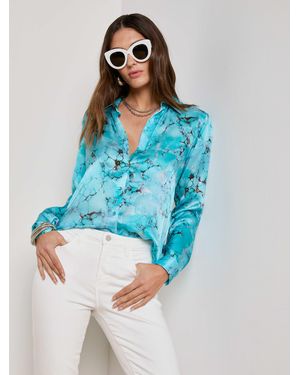 L'Agence Tyler Silk Blouse Top - Blue
