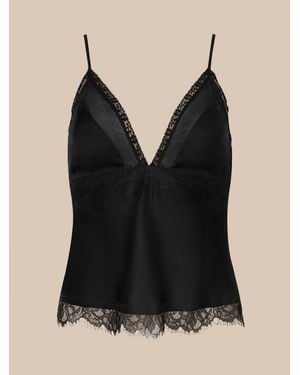 L'Agence Elka Satin Lace Camisole - Black