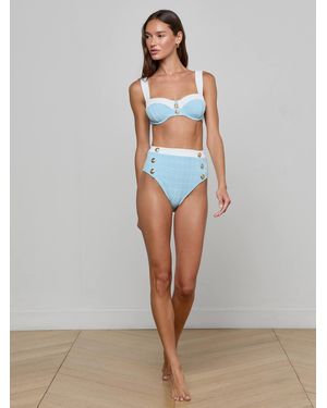 L'Agence Bas De Bikini Taille Haute Vanessa, Bleu Poudré/Blanc - Multicolore