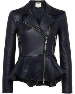L'Agence Lyric Leather Peplum Jacket - Blue