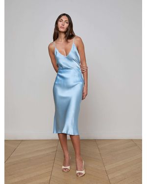L'Agence Perin Silk Midi Skirt - Blue