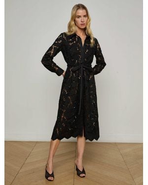 L'Agence Emilio Lace Shirt Dress - Black