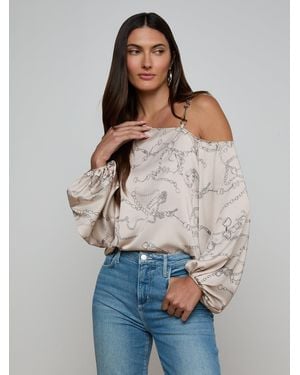 L'Agence Asami Chain One-Shoulder Blouse Top - Grey
