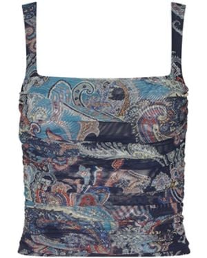L'Agence Rasha Shirred Mesh Tank Top - Blue