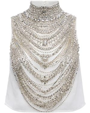 L'Agence Yun Draped Crystal Tank Top - White