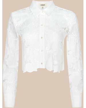 L'Agence Seychelle Cropped Eyelet Blouse Top - Natural