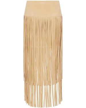 L'Agence Karolina Tiered Fringe Midi Skirt - Natural