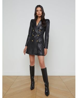 L'Agence Tora Leather Blazer Dress - Black