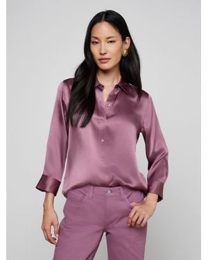 L'Agence Dani Silk Blouse Top - Pink