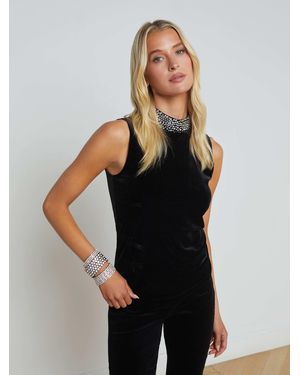 L'Agence Madelyn Embellished Velvet Top - Black