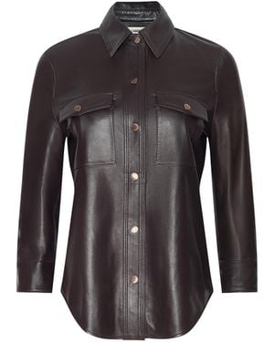 L'Agence Avina Leather Shirt - Black