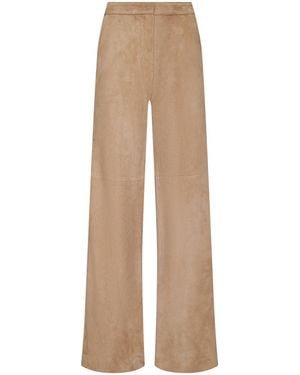L'Agence Livvy Suede Straight-Leg Trouser - Natural
