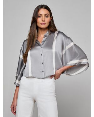 L'Agence Dru Silk Blouse Top - Grey
