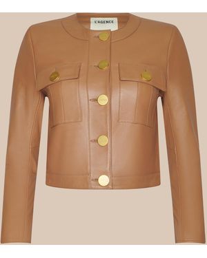 L'Agence Deidra Cropped Leather Jacket - Natural