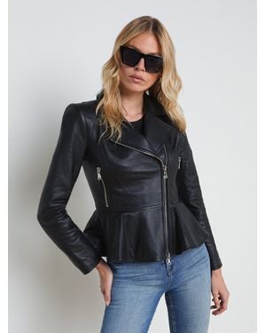 L'Agence Lyric Leather Peplum Jacket - Blue