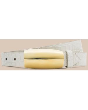 L'Agence Marlowe Croc-Embossed Leather Belt - Natural
