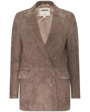L'Agence Aimee Oversized Suede Blazer - Brown