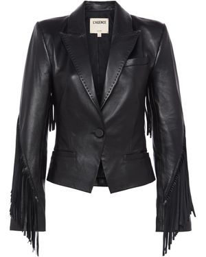 L'Agence Vashti Fringed Leather Blazer - Blue