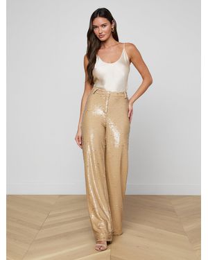 L'Agence Gavin Sequin Wide-Leg Pants - Natural