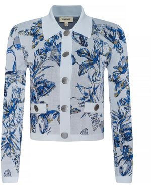 L'Agence Cardigan En Jacquard Osiris, Gris À Imprimé Papillons Coloré Style Aquarelle - Bleu
