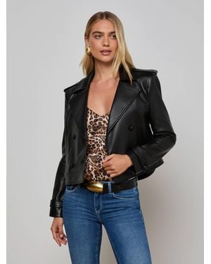 L'Agence Xoey Cropped Leather Trench Coat - Blue