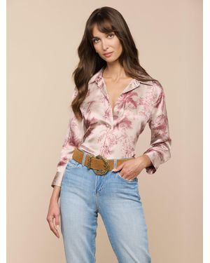 L'Agence Blouse En Soie Dani En Toile Jungle Texturée Multi Tan - Rose