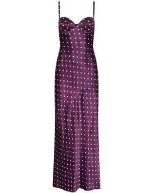 L'Agence Robe Longue En Soie Sayla Prune Foncé Et Ivoire À Pois - Violet