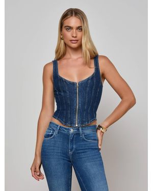 L'Agence Elysia Zip Corset Denim Tank Top - Blue