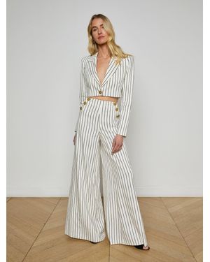L'Agence Kingston Striped Wide-Leg Pants - White