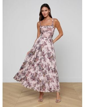 L'Agence Jupe Longue Plissée Torin, Rose Pâle À Imprimé Jungle Papillons Coloré - Multicolore