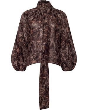 L'Agence Rhett Oversized Blouse Top - Brown