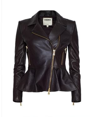 L'Agence Lyric Leather Peplum Jacket - Brown
