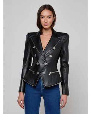 L'Agence Ottilie Leather Blazer - Gray