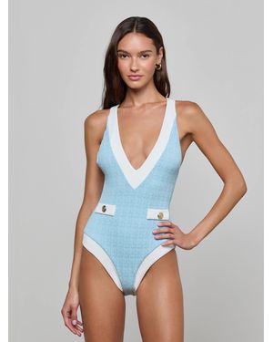 L'Agence Maillot De Bain Une Pièce À Décolleté Plongeant Lisa, Bleu Poudré/Blanc
