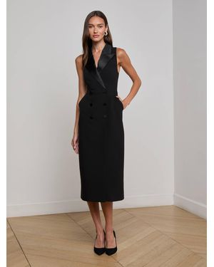 L'Agence Catherine Tuxedo Midi Dress - Black