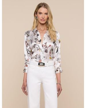 L'Agence Dani Silk Blouse Top - Natural