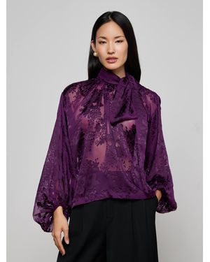 L'Agence Rhett Burnout Satin Blouse Top - Purple