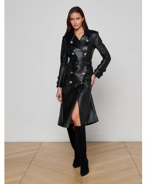L'Agence Celina Leather Trench Coat - Black