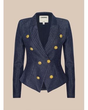 L'Agence Solar Pinstriped Blazer - Blue