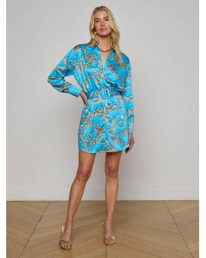 L'Agence Demie Satin Shirt Dress - Blue