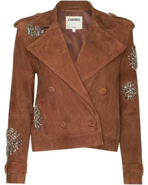 L'Agence Xoey Cropped Crystal Trench Coat - Brown