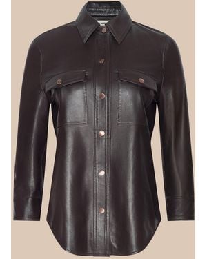 L'Agence Avina Leather Shirt - Black