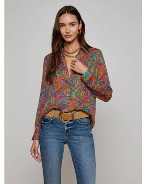 L'Agence Nina Silk Blouse Top - Blue