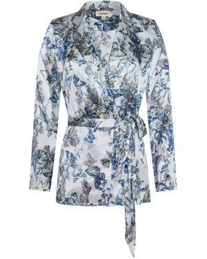 L'Agence Ciara Silk Robe Top - Blue