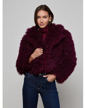 L'Agence Aura Cropped Faux Fur Jacket - Red