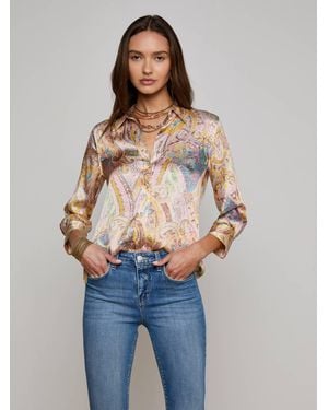 L'Agence Dani Silk Blouse Top - Blue